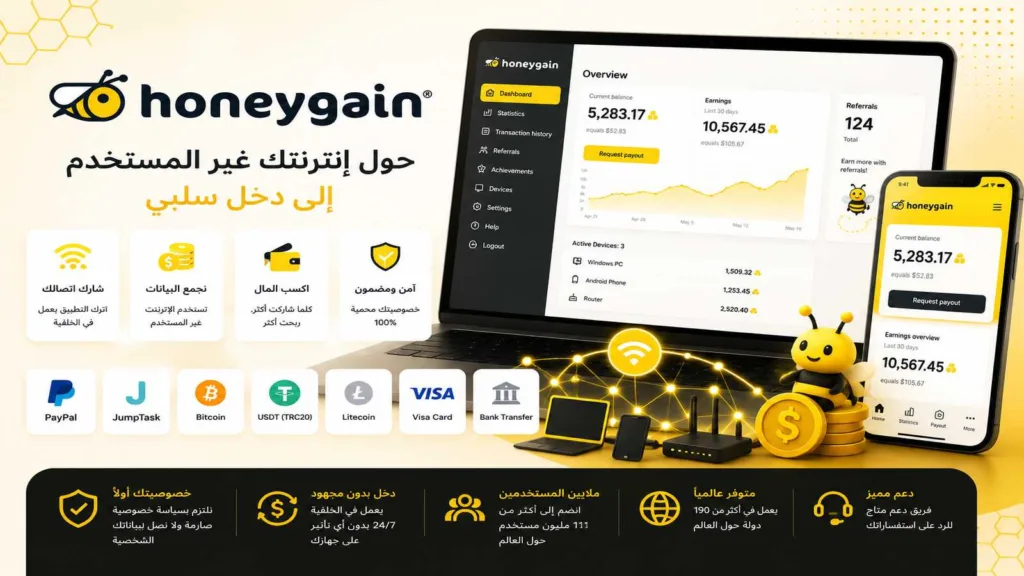 اربح من إنترنتك المجاني مع Honeygain Honeygain--Participation 2026