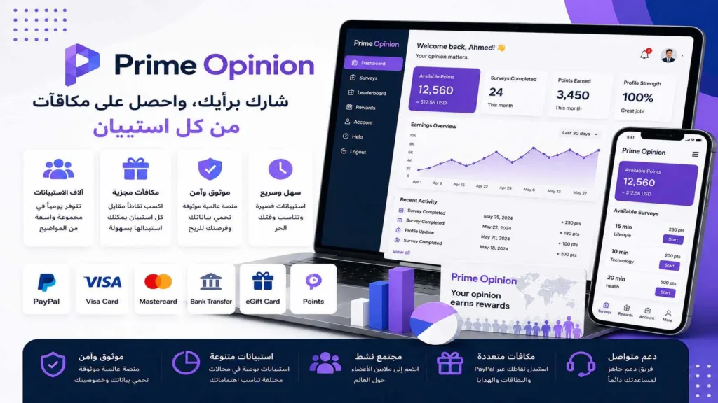 استبيانات تستحق وقتك مع Prime Opinion